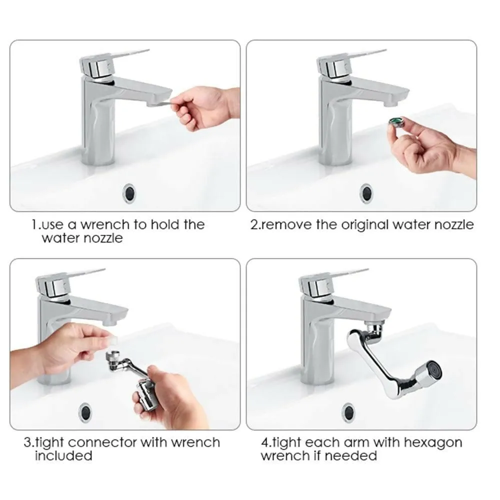 108° Rotating Big Angle Swivel Faucet Aerator Sink Face Wash Attachment with 2 Water Outlet Modes