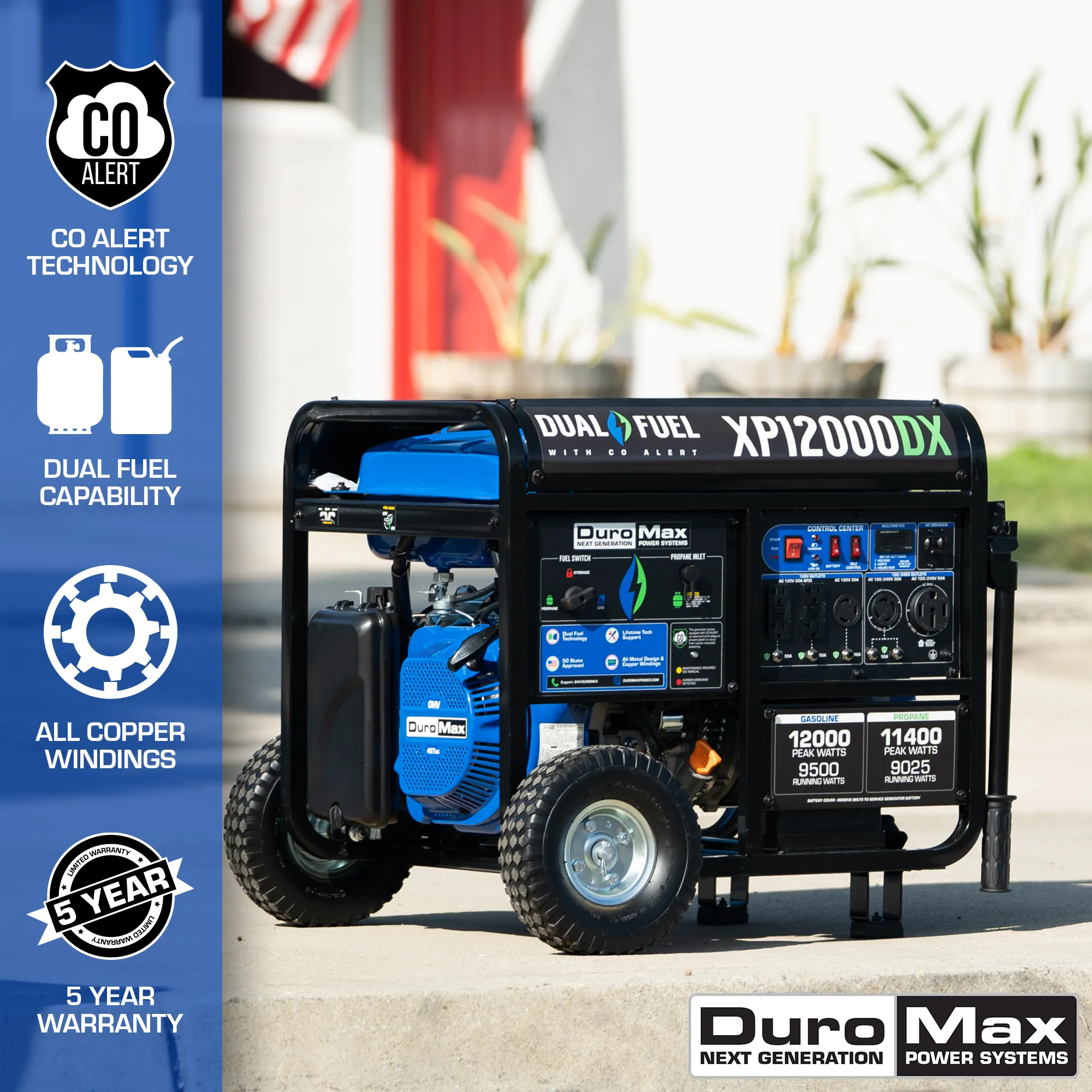 12,000 Watt Dual Fuel Portable Generator w/ CO Alert