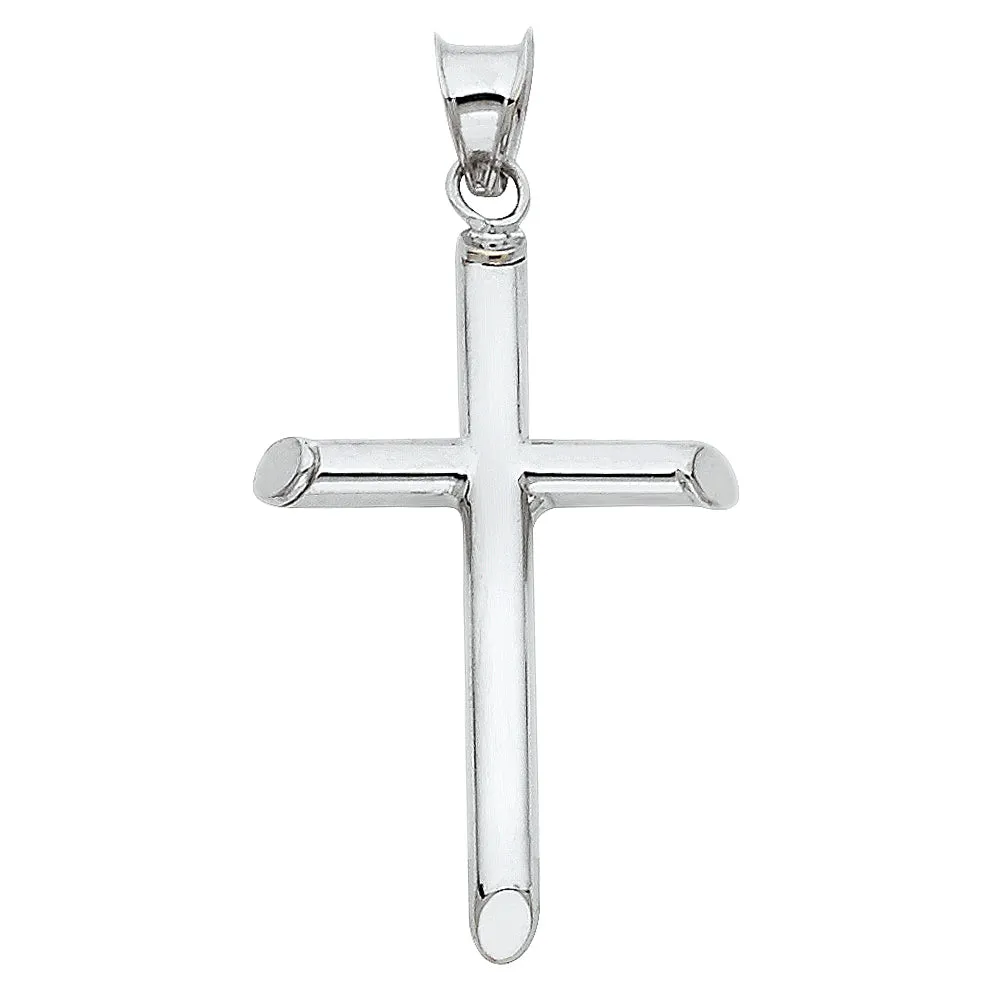 14K Gold Classic Cross Charm Pendant with 1.1mm Wheat Chain Necklace