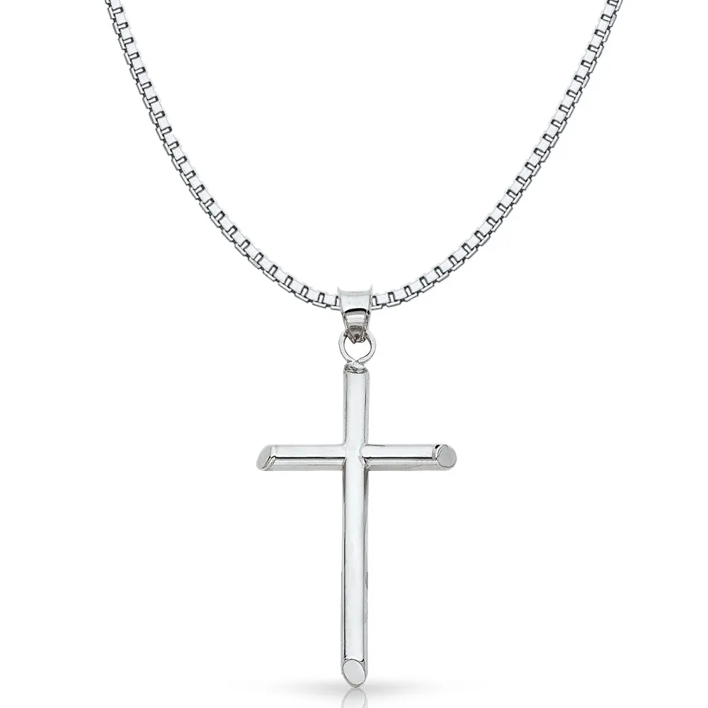 14K Gold Classic Cross Religious Charm Pendant with 1.2mm Box Chain Necklace