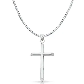 14K Gold Classic Cross Religious Charm Pendant with 1.2mm Box Chain Necklace