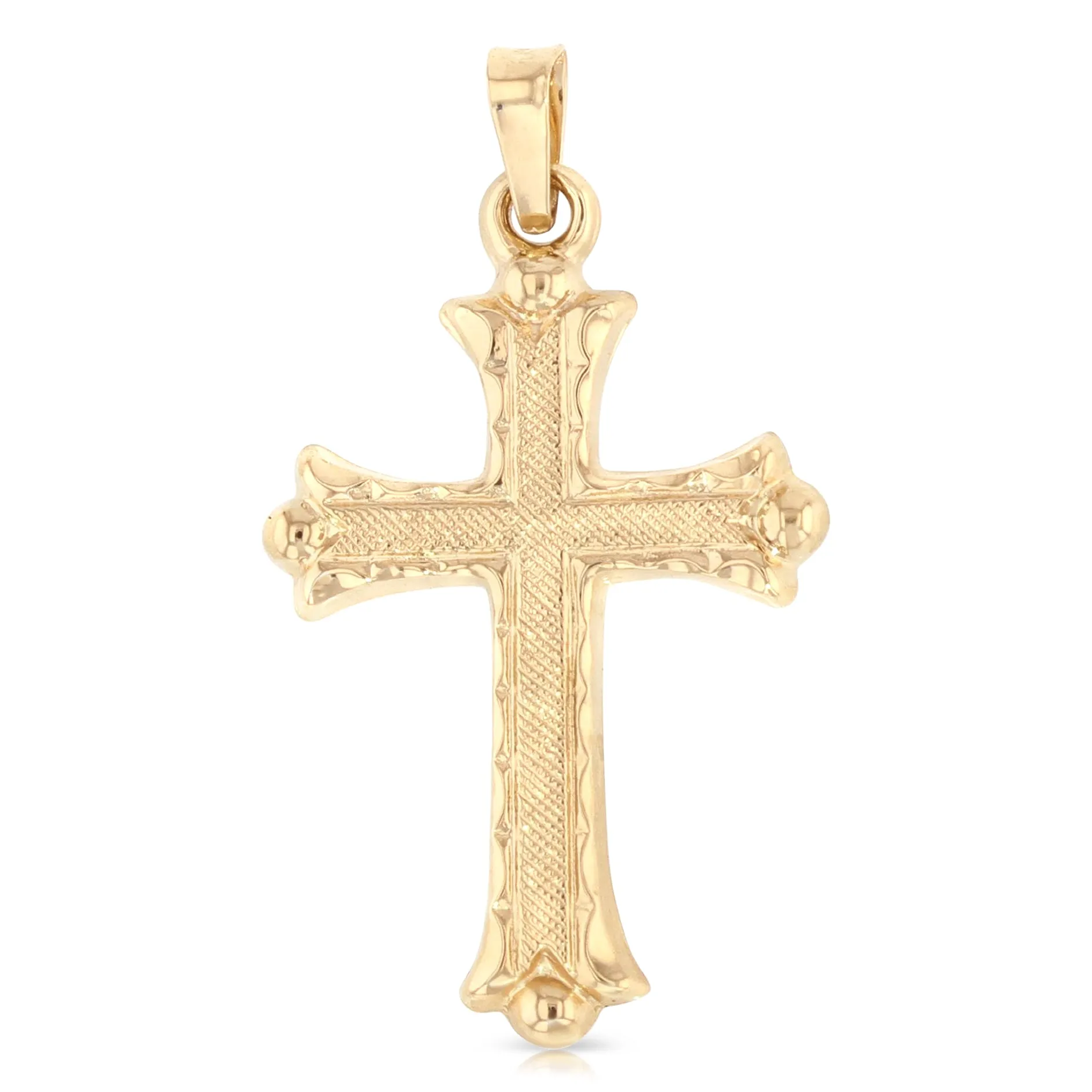 14K Gold Cross Charm Pendant with 1.1mm Wheat Chain Necklace