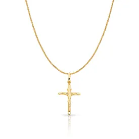 14K Gold Crucifix Charm Pendant with 0.9mm Wheat Chain Necklace