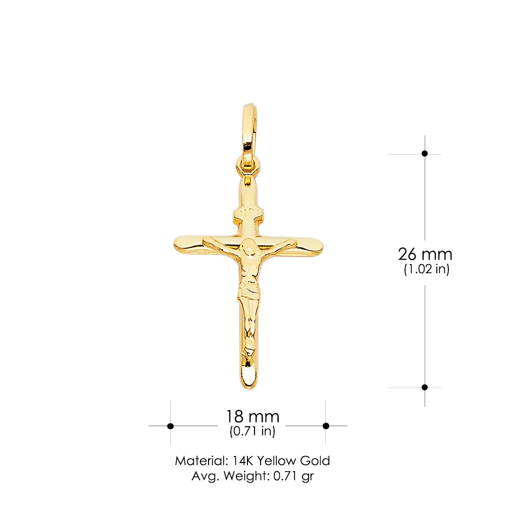 14K Gold Crucifix Charm Pendant with 0.9mm Wheat Chain Necklace