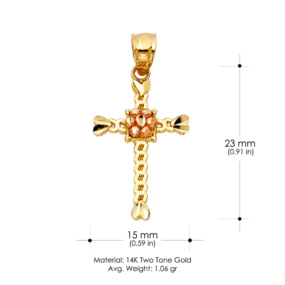 14K Gold Crucifix Charm Pendant with 1.5mm Flat Open Wheat Chain Necklace