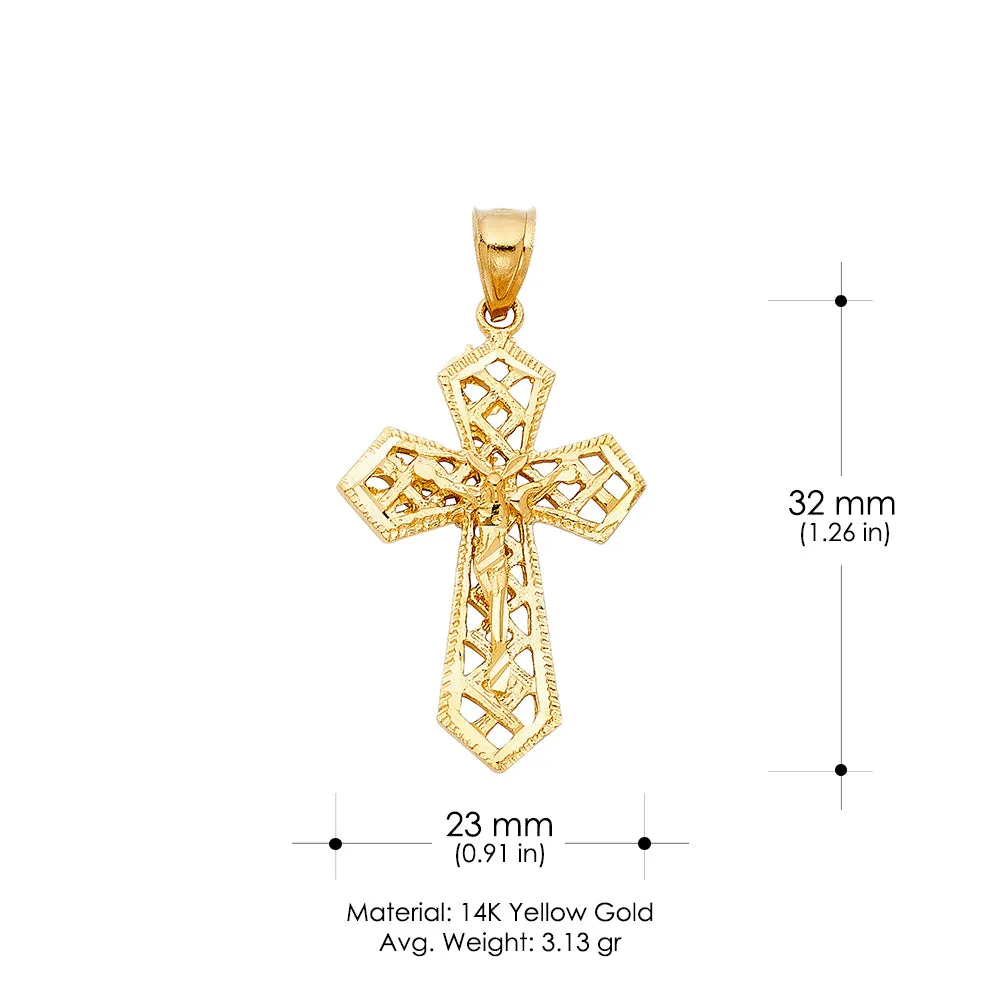 14K Gold Crucifix Charm Pendant with 1.8mm Singapore Chain Necklace