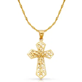 14K Gold Crucifix Charm Pendant with 1.8mm Singapore Chain Necklace