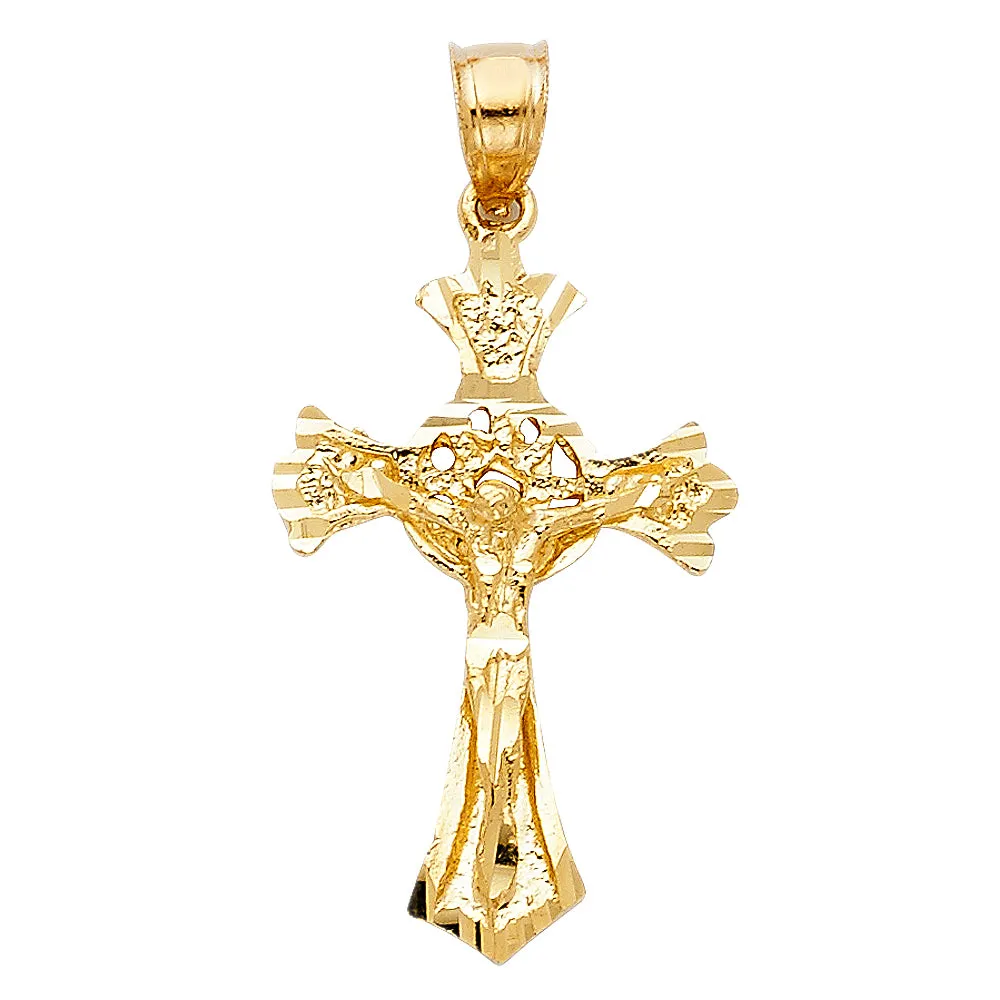 14K Gold Crucifix Charm Pendant with 2.3mm Figaro 3 1 Chain Necklace