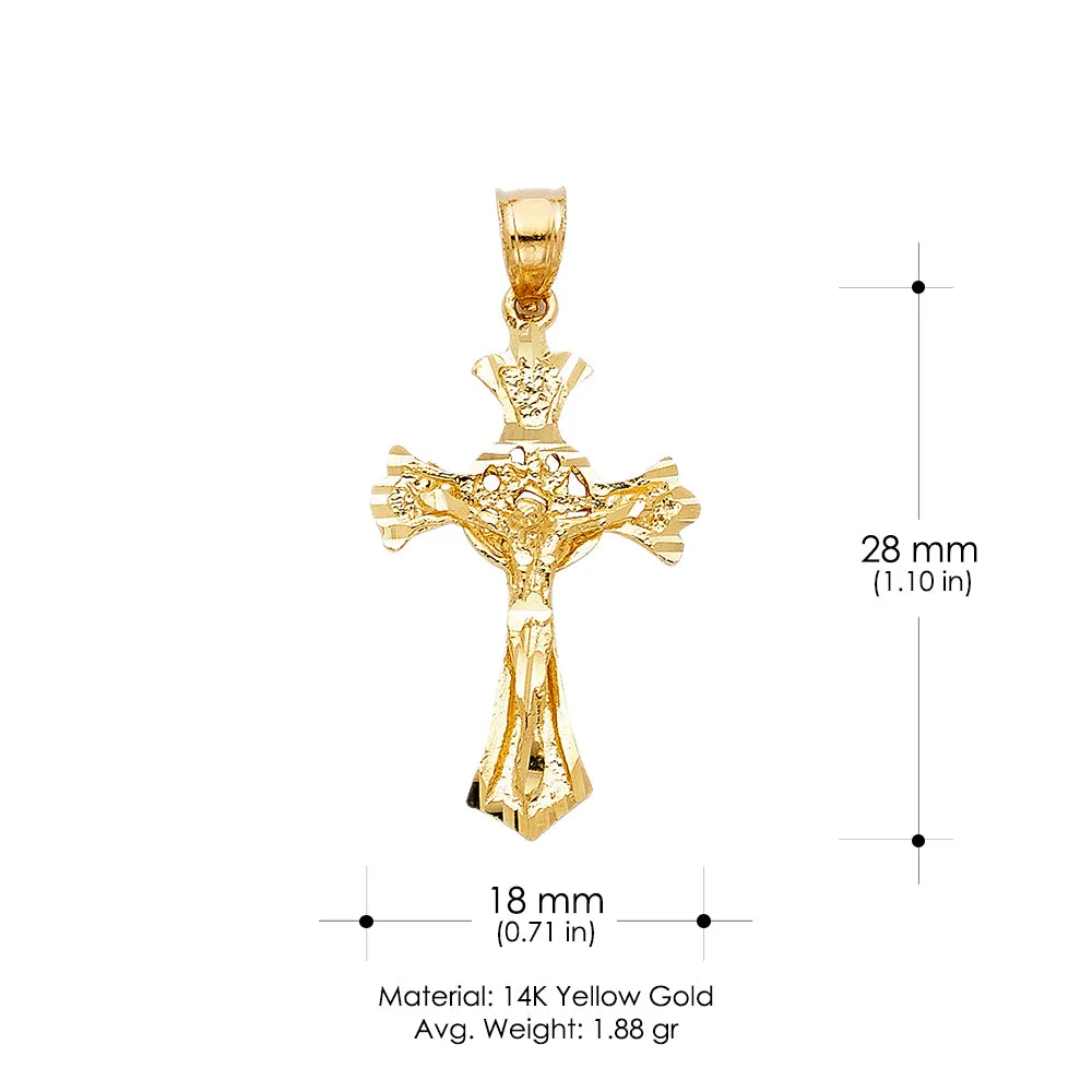 14K Gold Crucifix Charm Pendant with 2.3mm Figaro 3 1 Chain Necklace