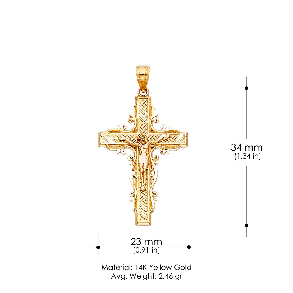 14K Gold Crucifix Charm Pendant with 3.1mm Figaro 3 1 Chain Necklace