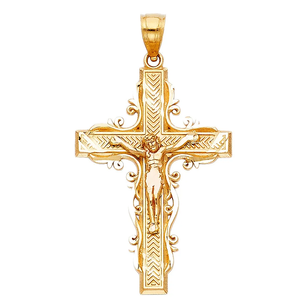 14K Gold Crucifix Charm Pendant with 3.1mm Figaro 3 1 Chain Necklace