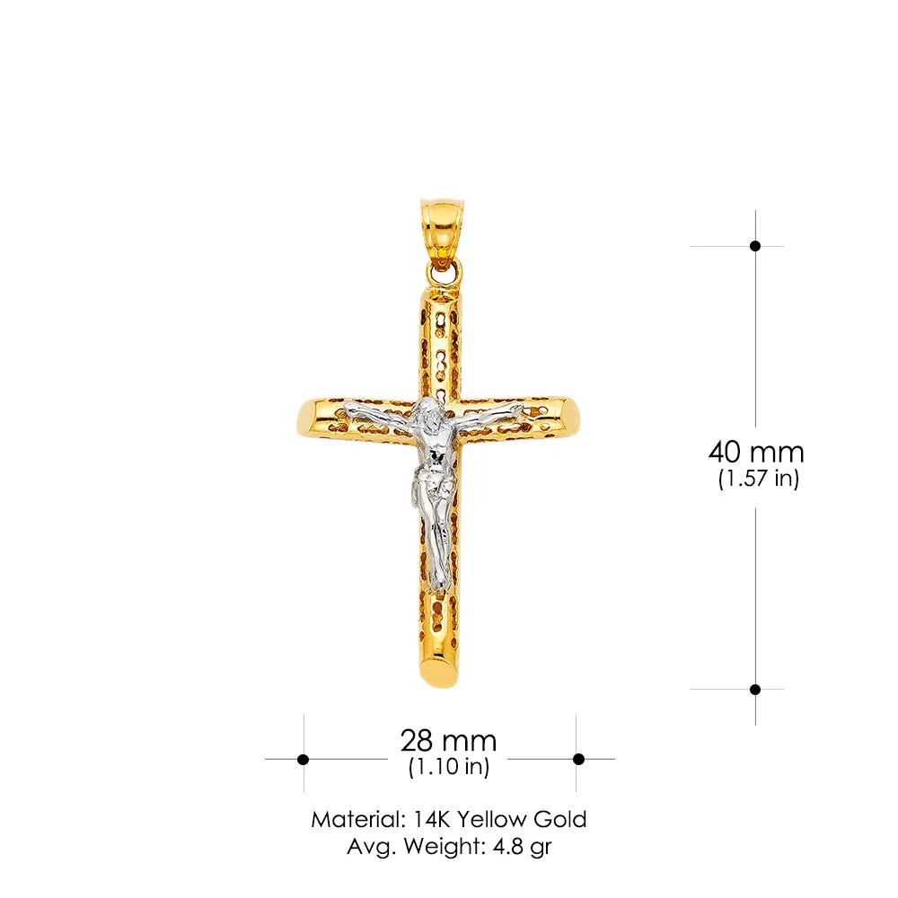 14K Gold Crucifix Charm Pendant with 3.1mm Figaro 3 1 Chain Necklace