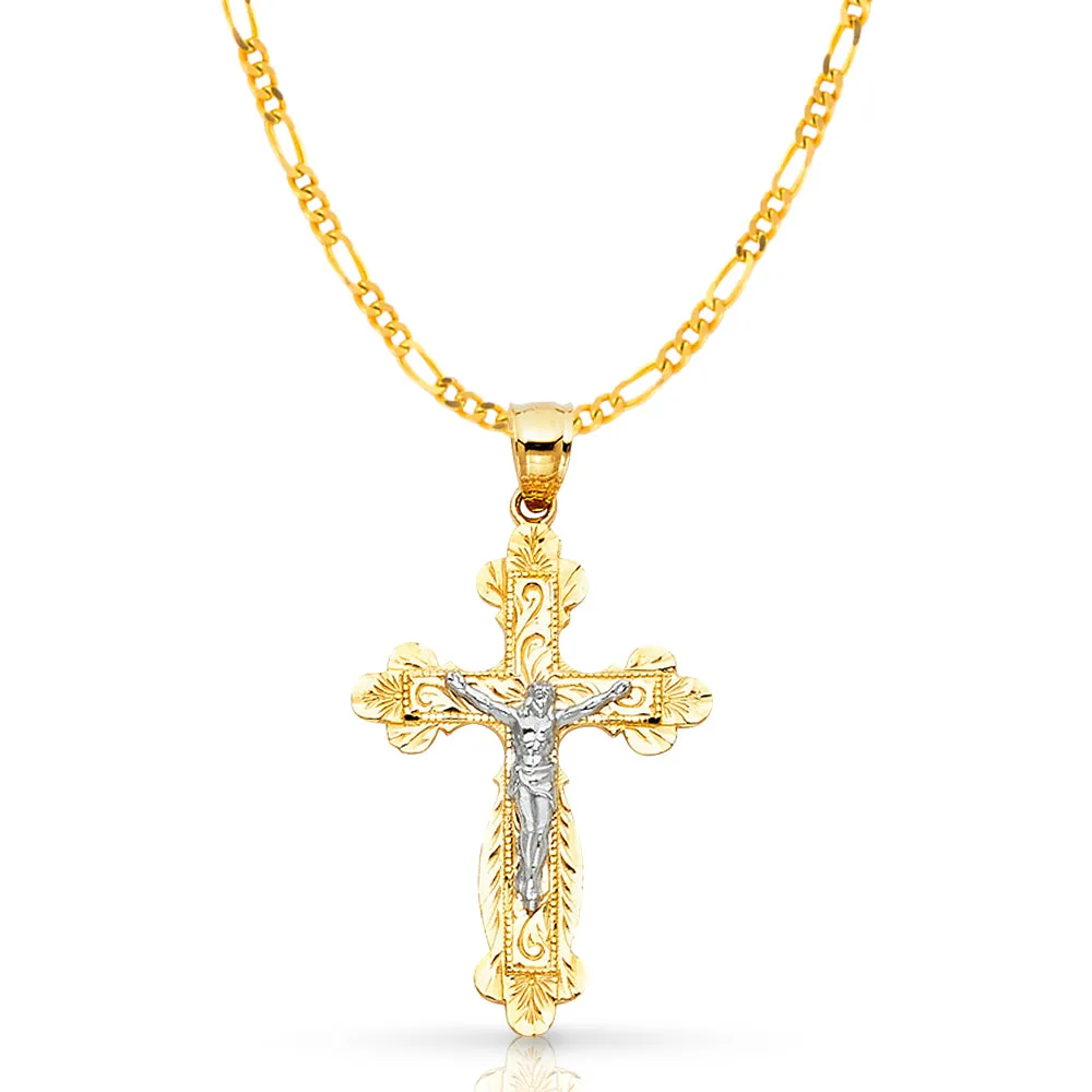 14K Gold Crucifix Pendant with 2.3mm Figaro 3 1 Chain