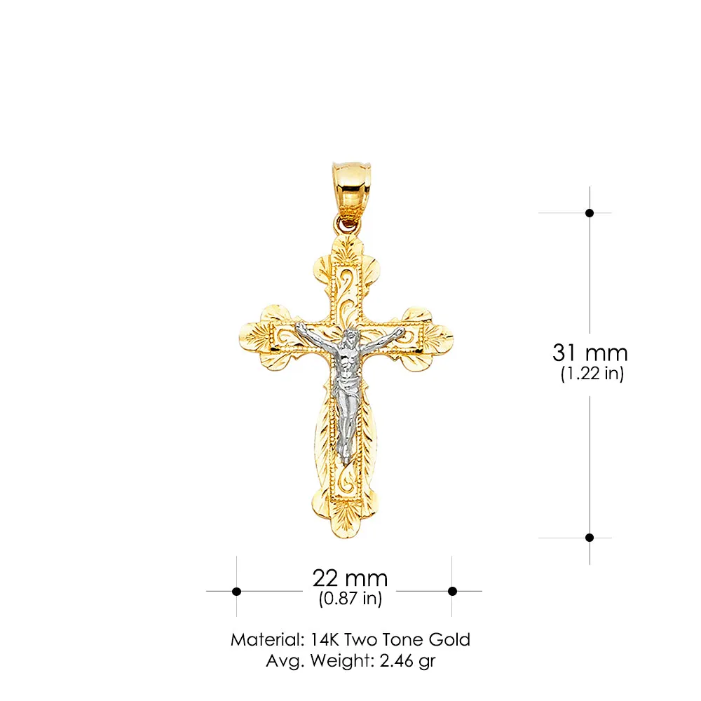 14K Gold Crucifix Pendant with 2.3mm Figaro 3 1 Chain