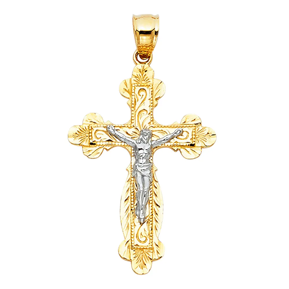 14K Gold Crucifix Pendant with 2.3mm Figaro 3 1 Chain