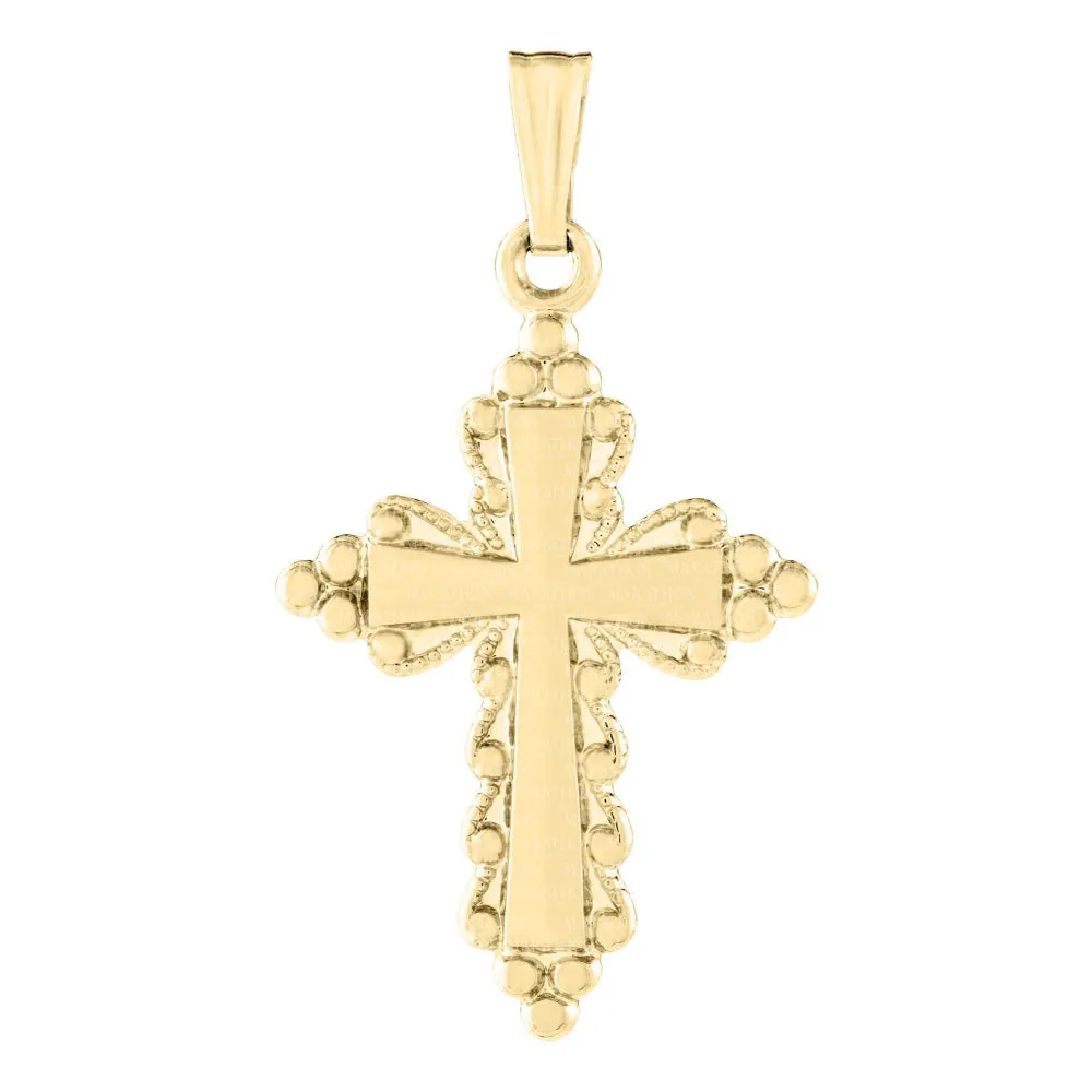 14k Yellow Gold Beaded Cross Necklace