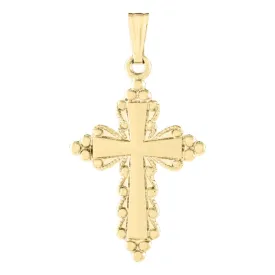 14k Yellow Gold Beaded Cross Necklace