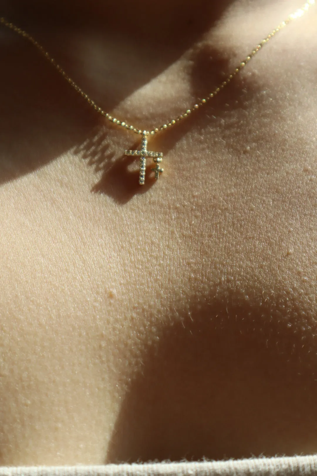 24K Double Gold Cross Necklace