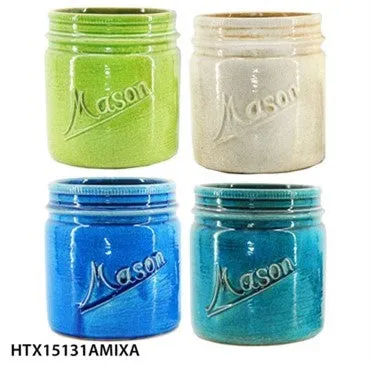 8" Mason Jar Crackle Teal