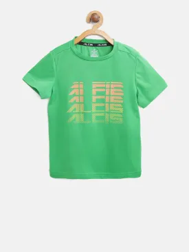 Alcis Boys Green Printed Slim Fit Round Neck Training T-shirt