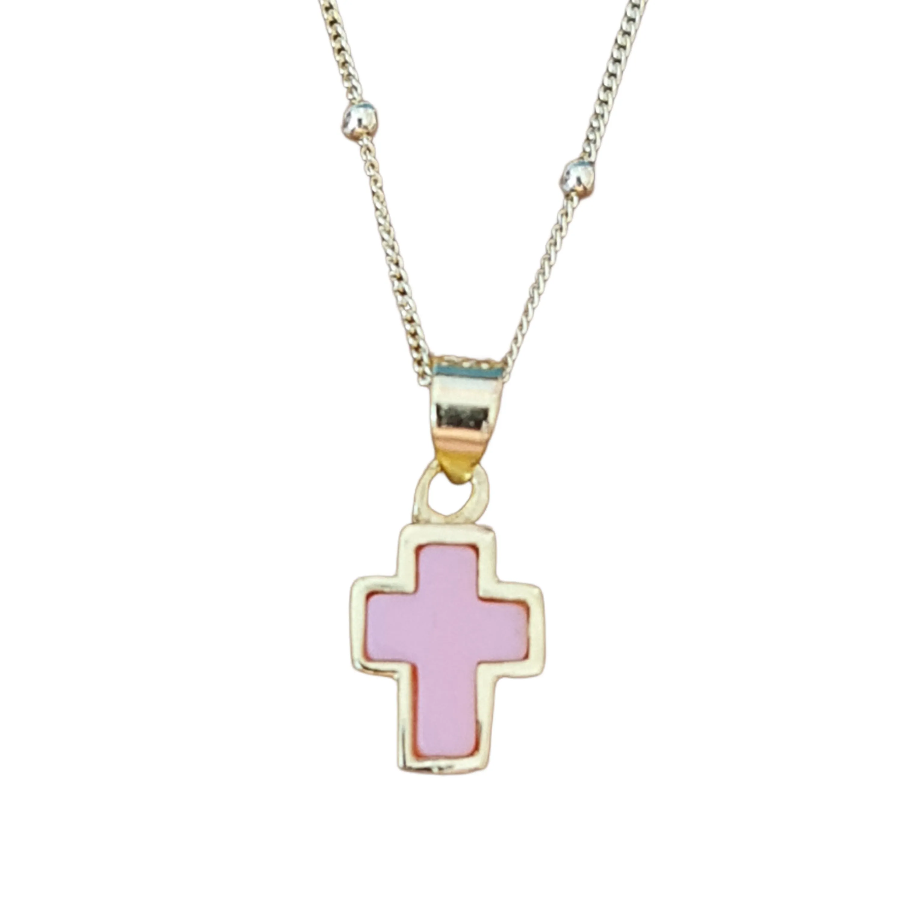 Alenka Cross Necklace Pink Gold