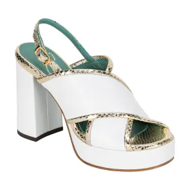 Alyssa Leather Platform Heel - White   Gold