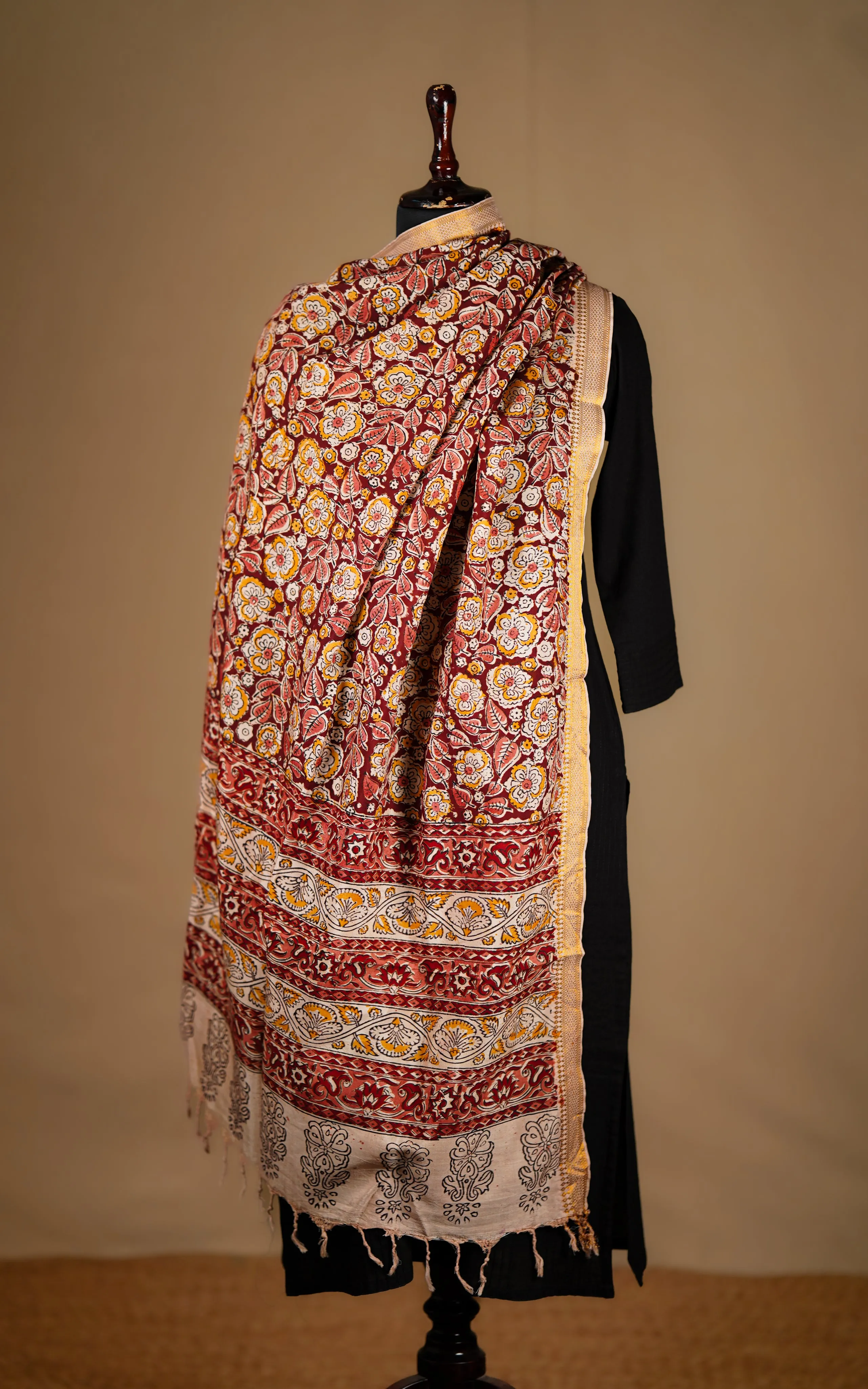 Art Silk Hand Blocked Kalamkari Dupatta 132IOS4