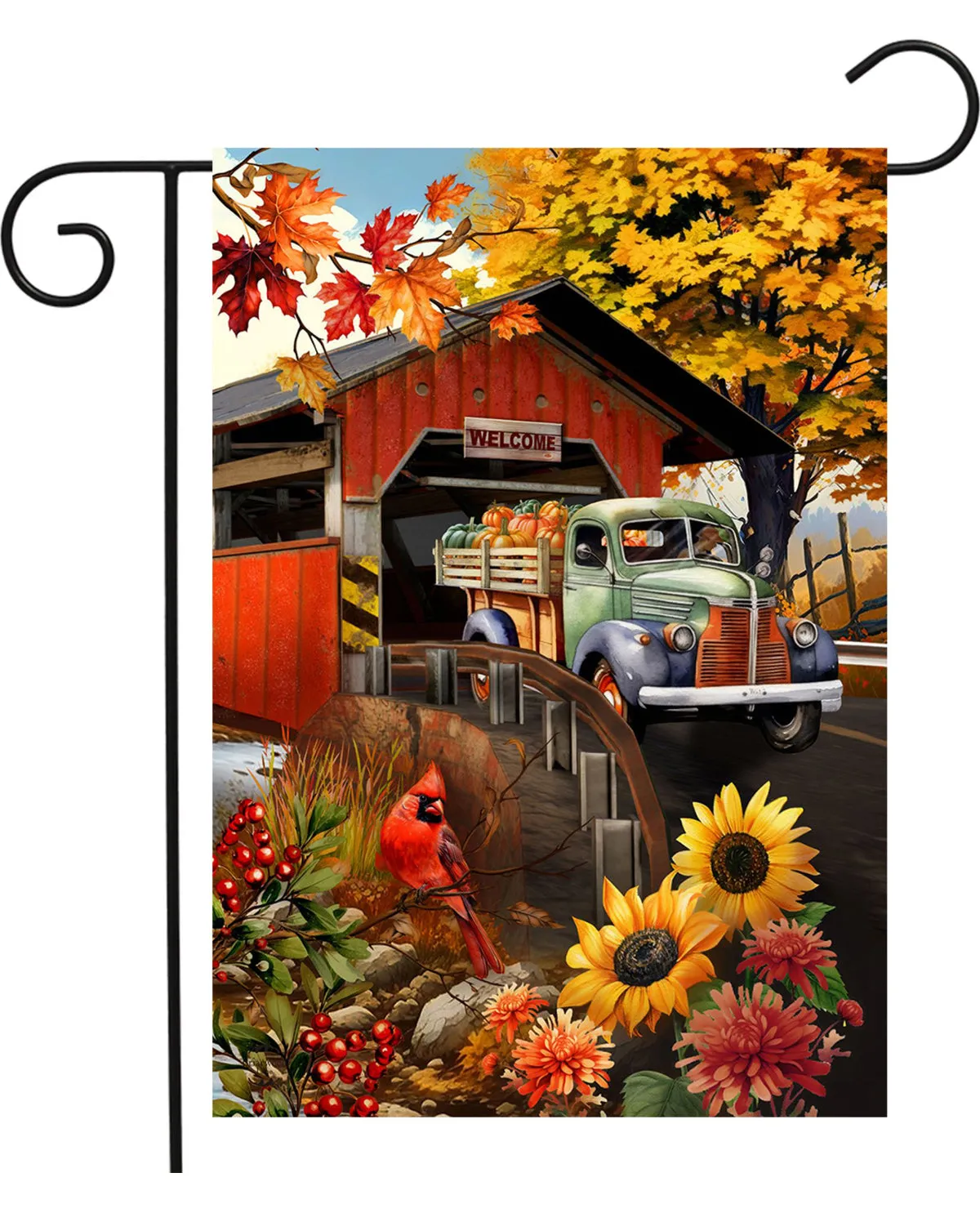 Autumn Covered Bridge Garden Flag