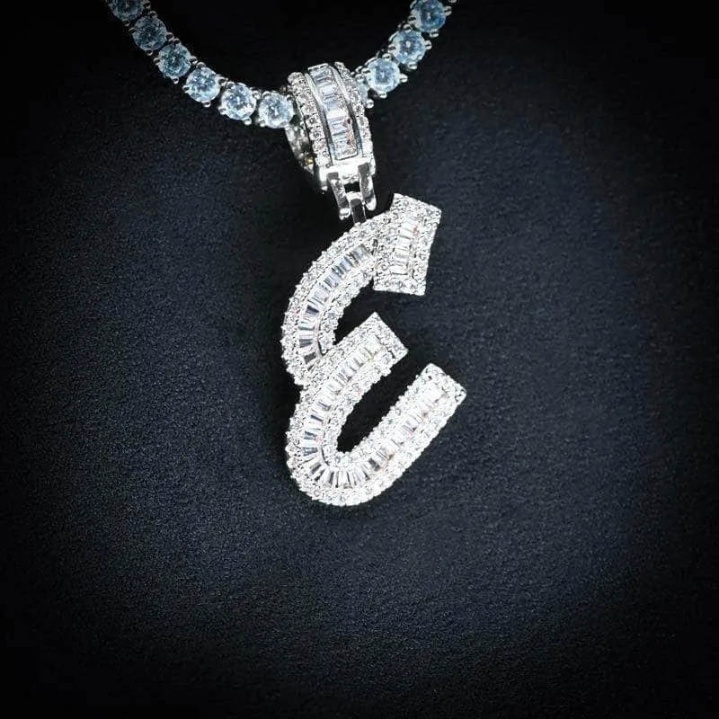 Baguette Diamond Initial Letter Necklace