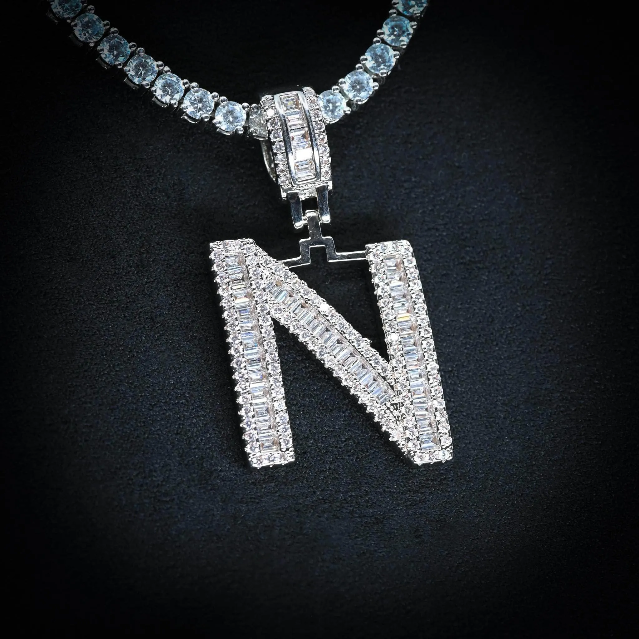 Baguette Diamond Initial Letter Necklace