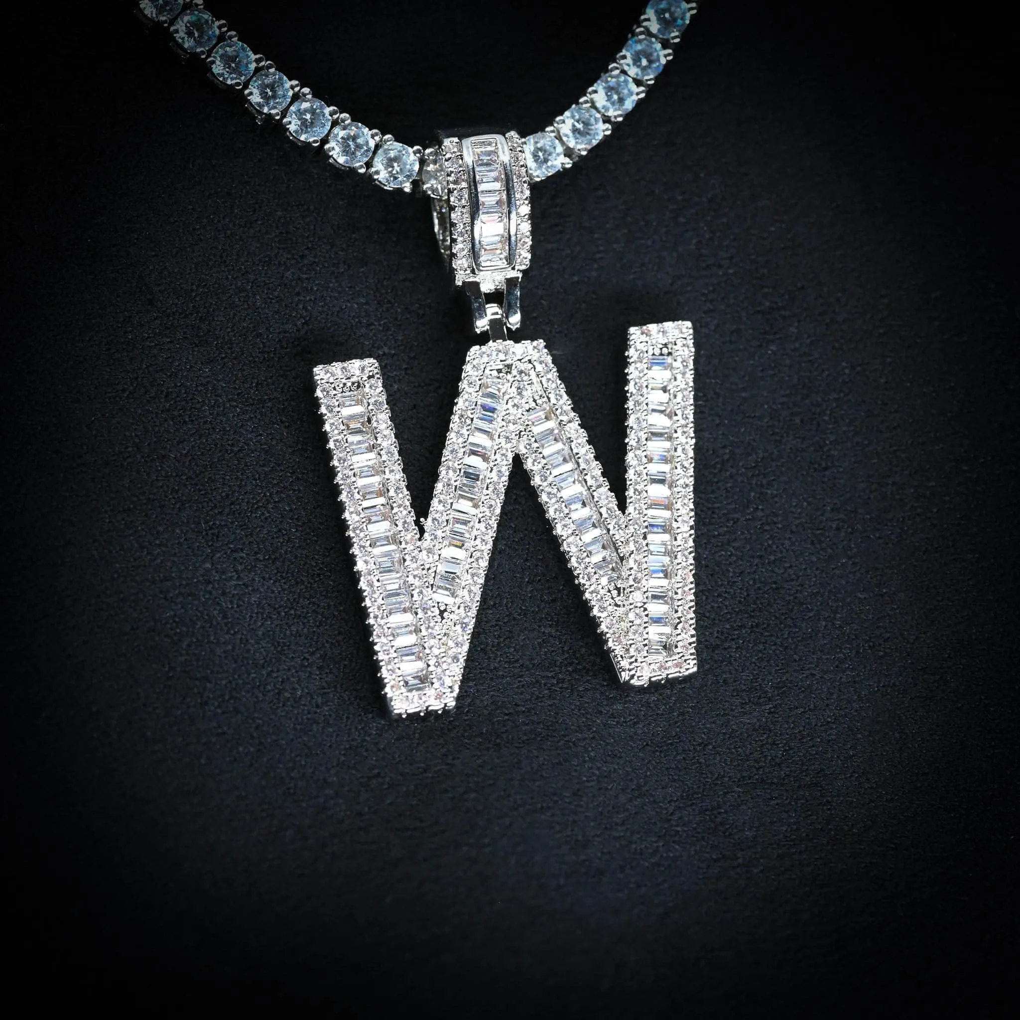 Baguette Diamond Initial Letter Necklace