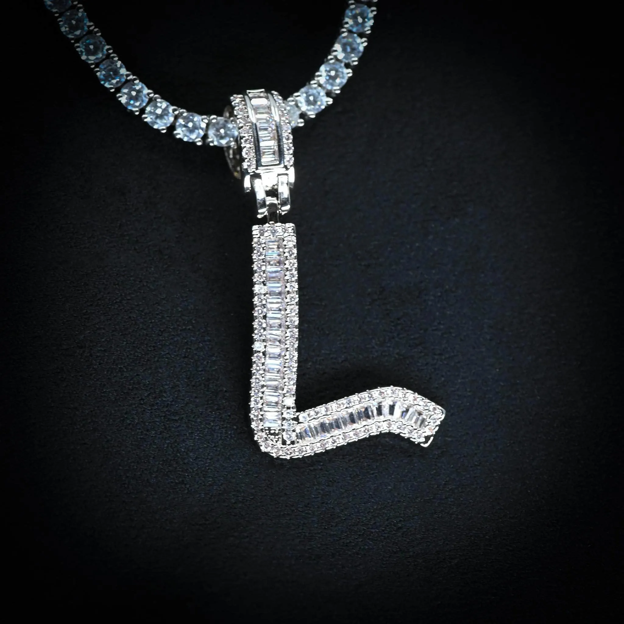 Baguette Diamond Initial Letter Necklace