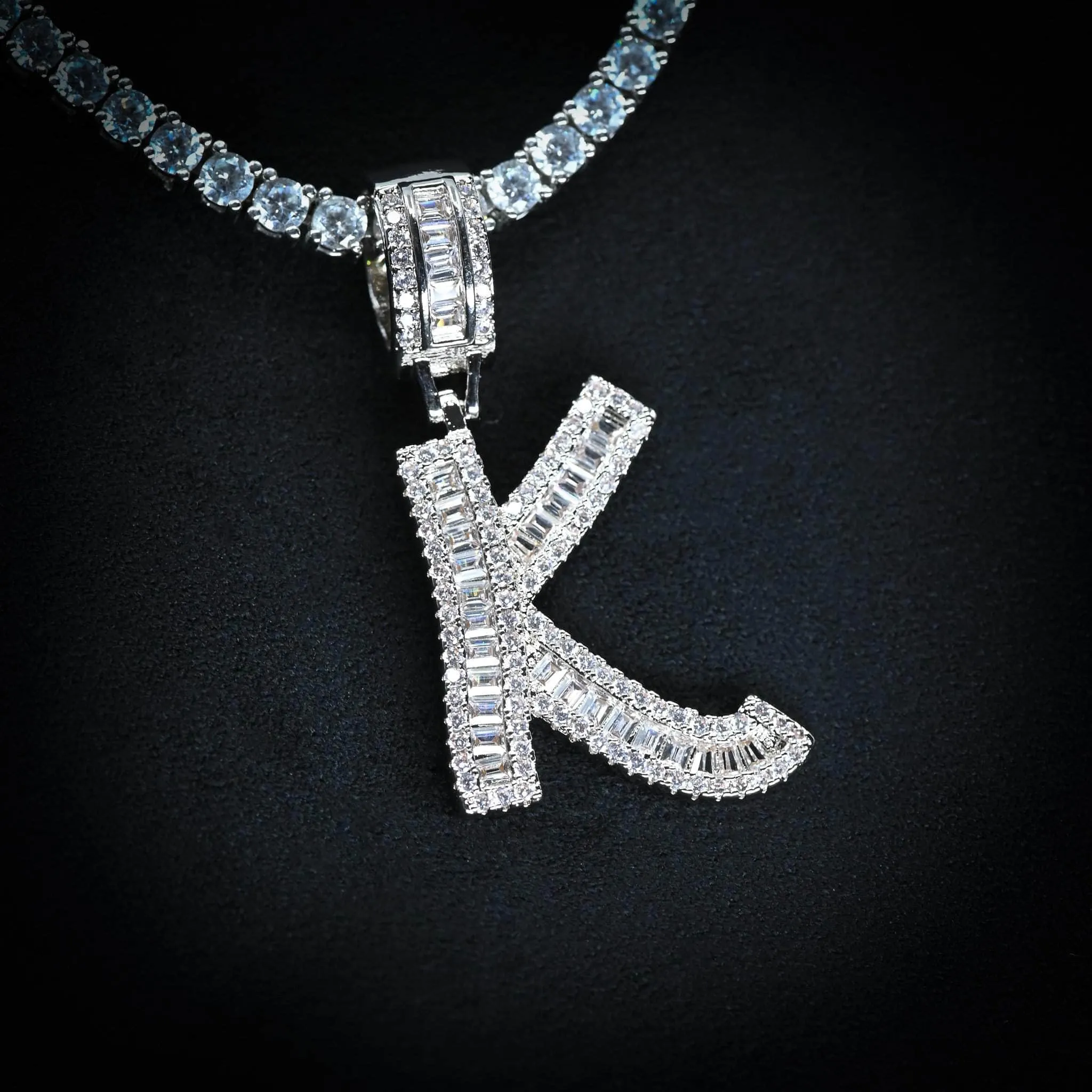 Baguette Diamond Initial Letter Necklace