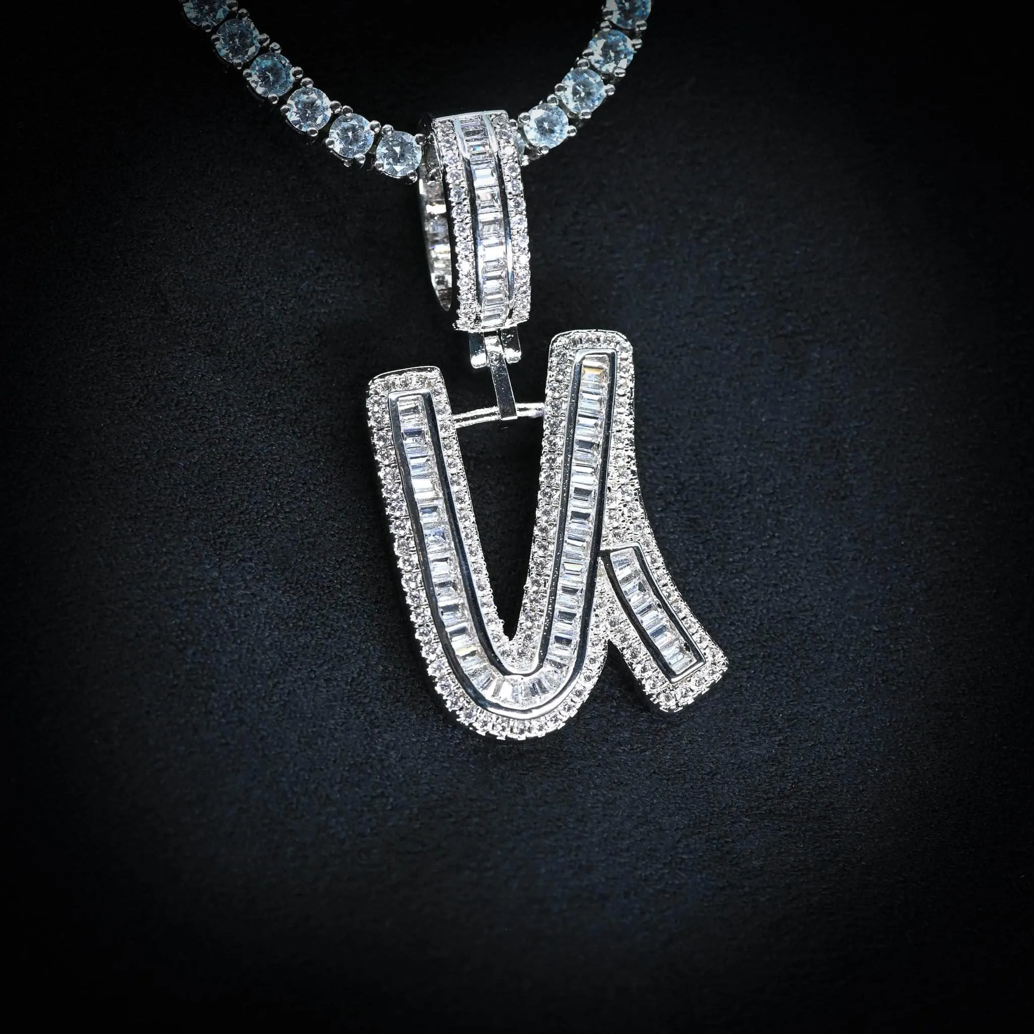 Baguette Diamond Initial Letter Necklace