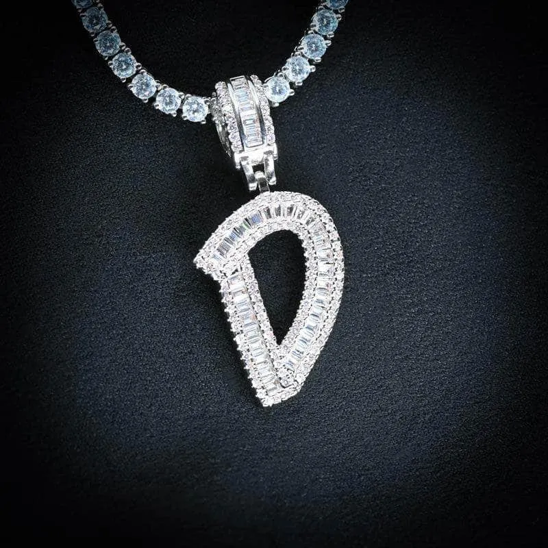 Baguette Diamond Initial Letter Necklace