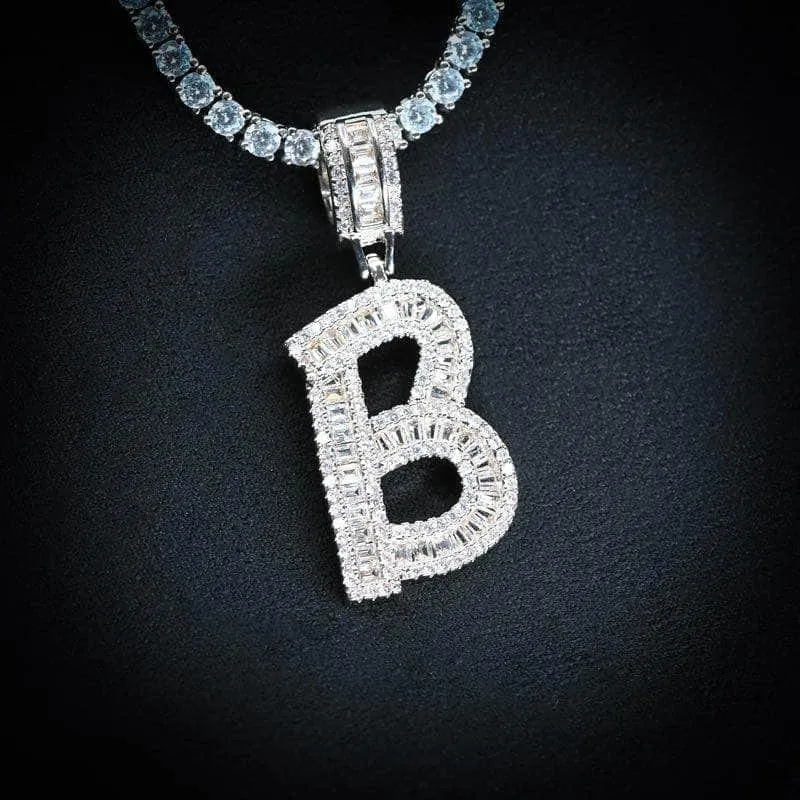 Baguette Diamond Initial Letter Necklace