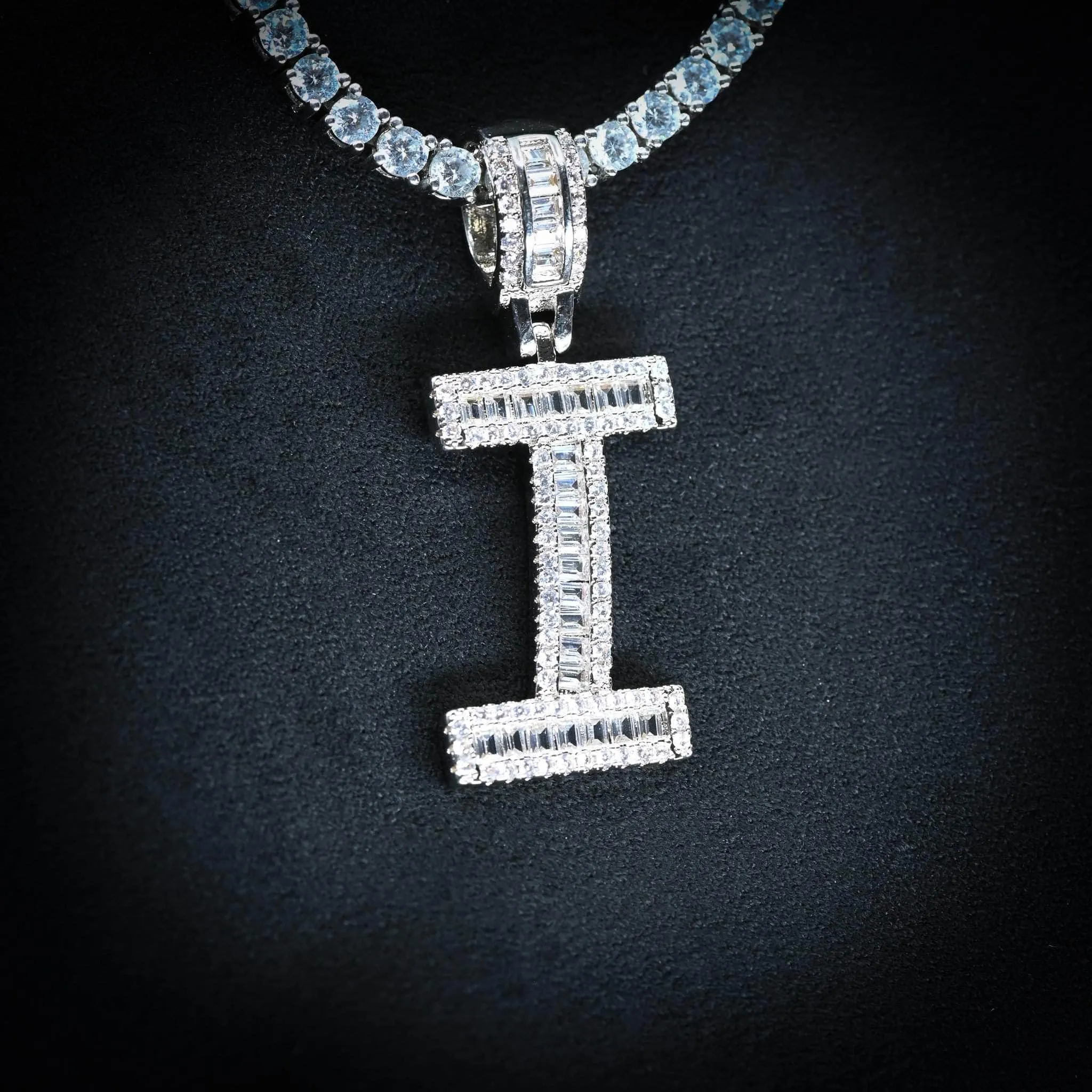 Baguette Diamond Initial Letter Necklace