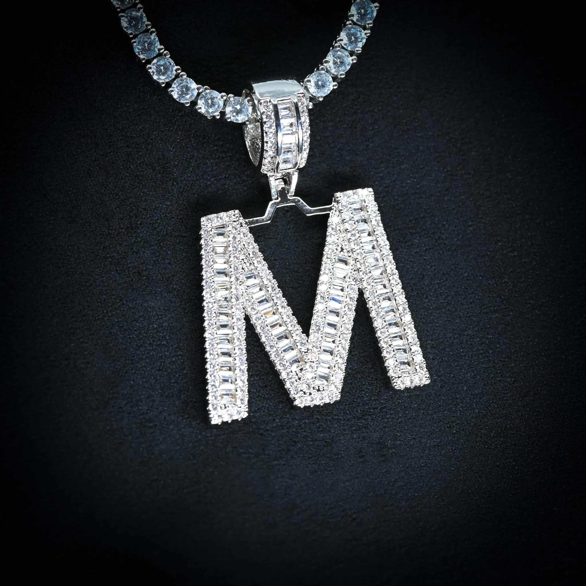 Baguette Diamond Initial Letter Necklace