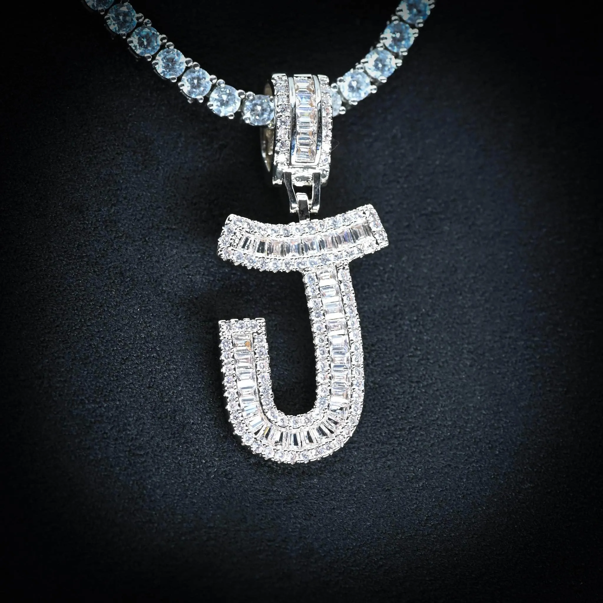 Baguette Diamond Initial Letter Necklace