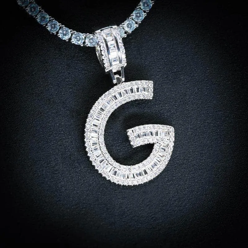 Baguette Diamond Initial Letter Necklace