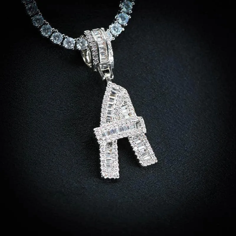 Baguette Diamond Initial Letter Necklace