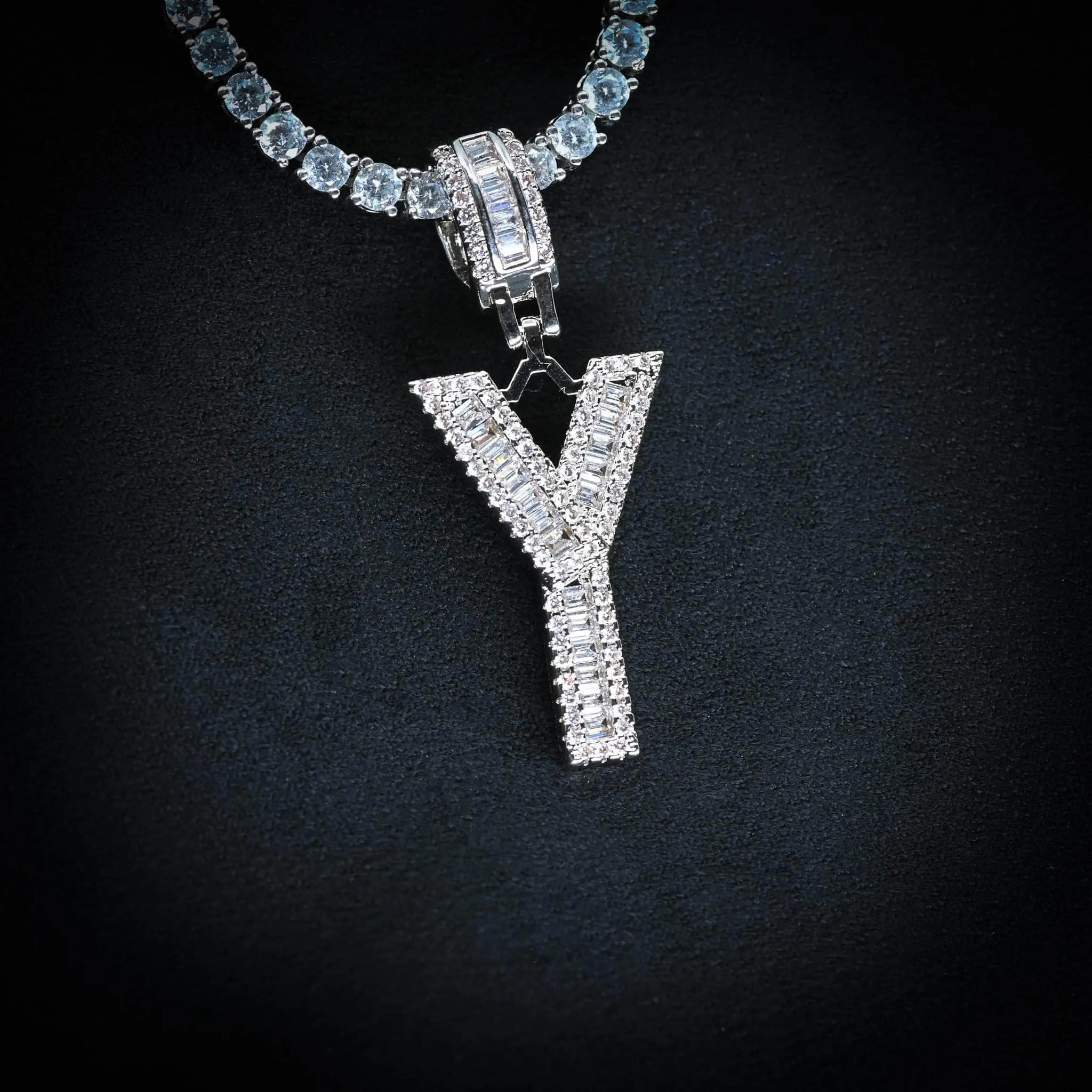 Baguette Diamond Initial Letter Necklace