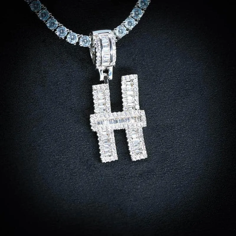 Baguette Diamond Initial Letter Necklace