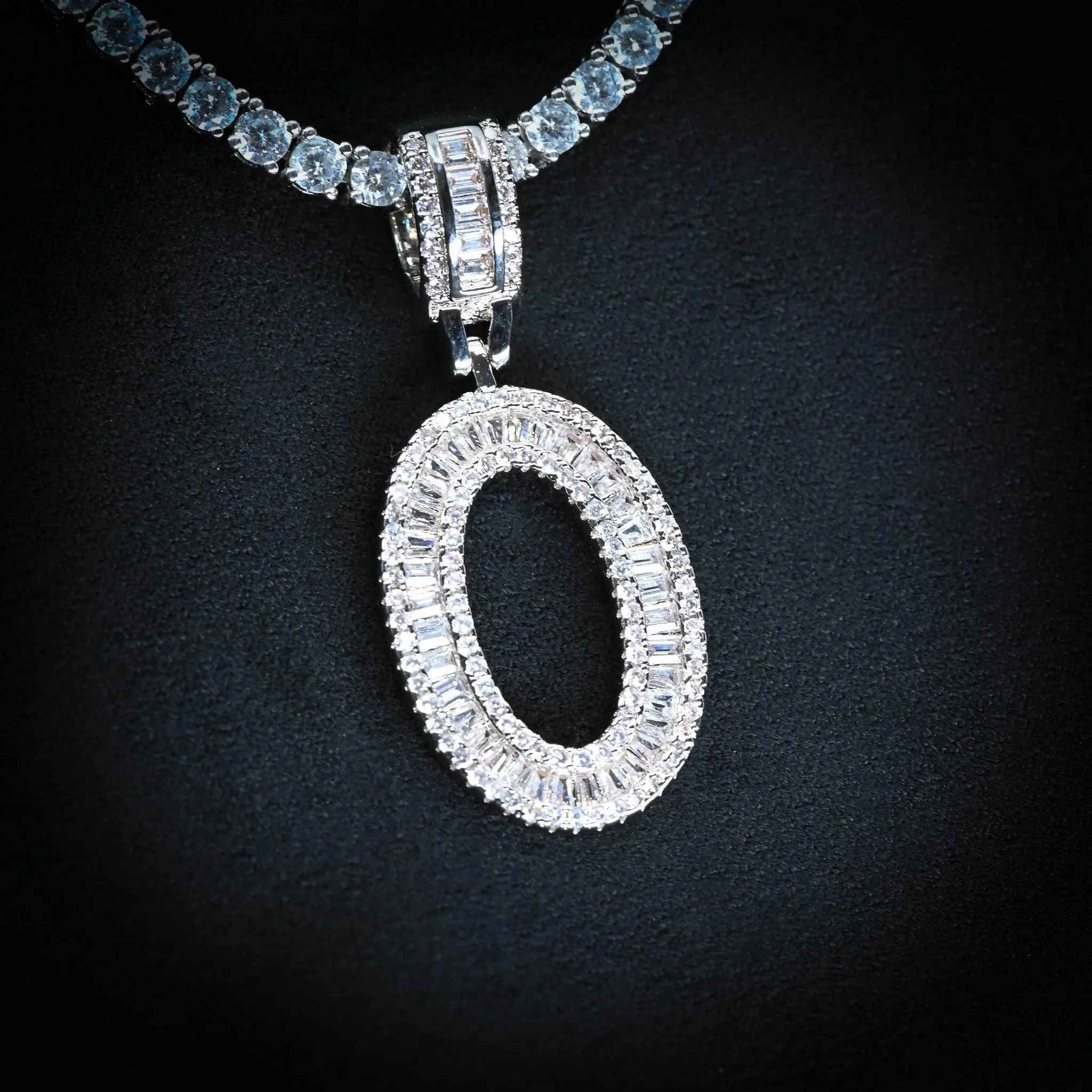 Baguette Diamond Initial Letter Necklace