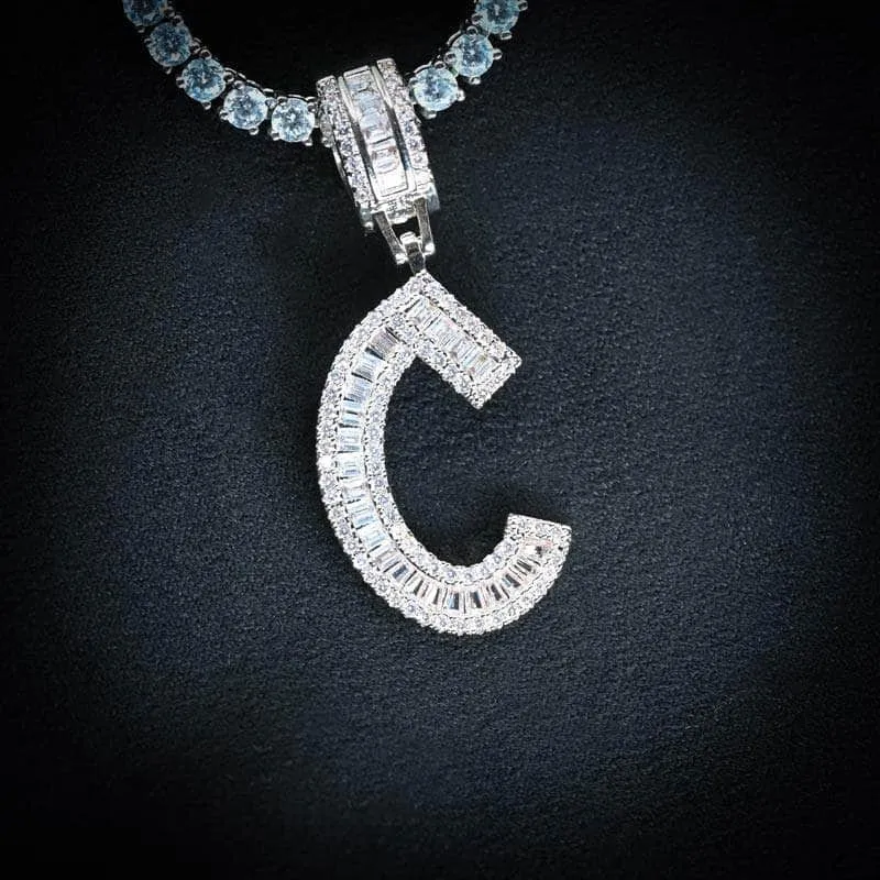 Baguette Diamond Initial Letter Necklace