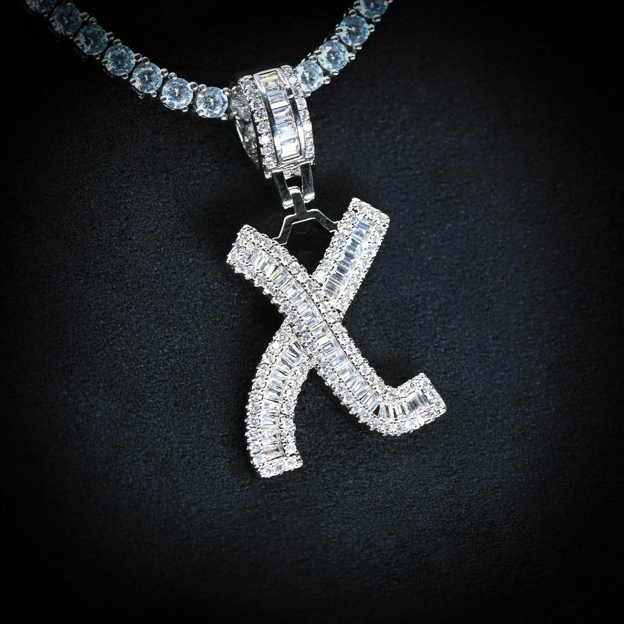 Baguette Diamond Initial Letter Necklace