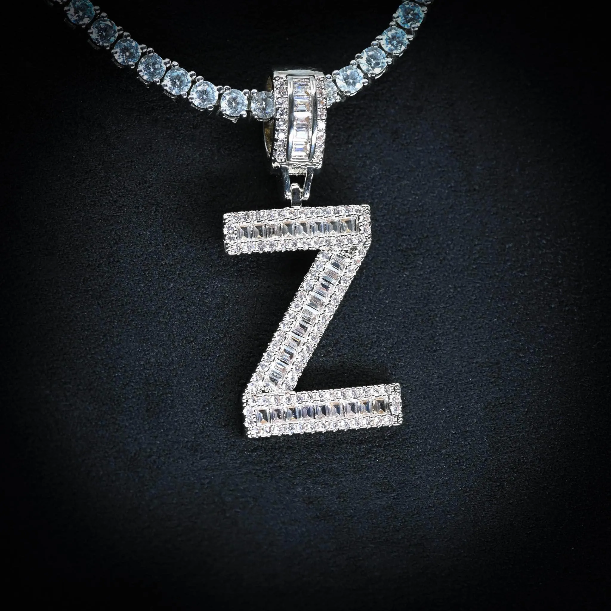 Baguette Diamond Initial Letter Necklace