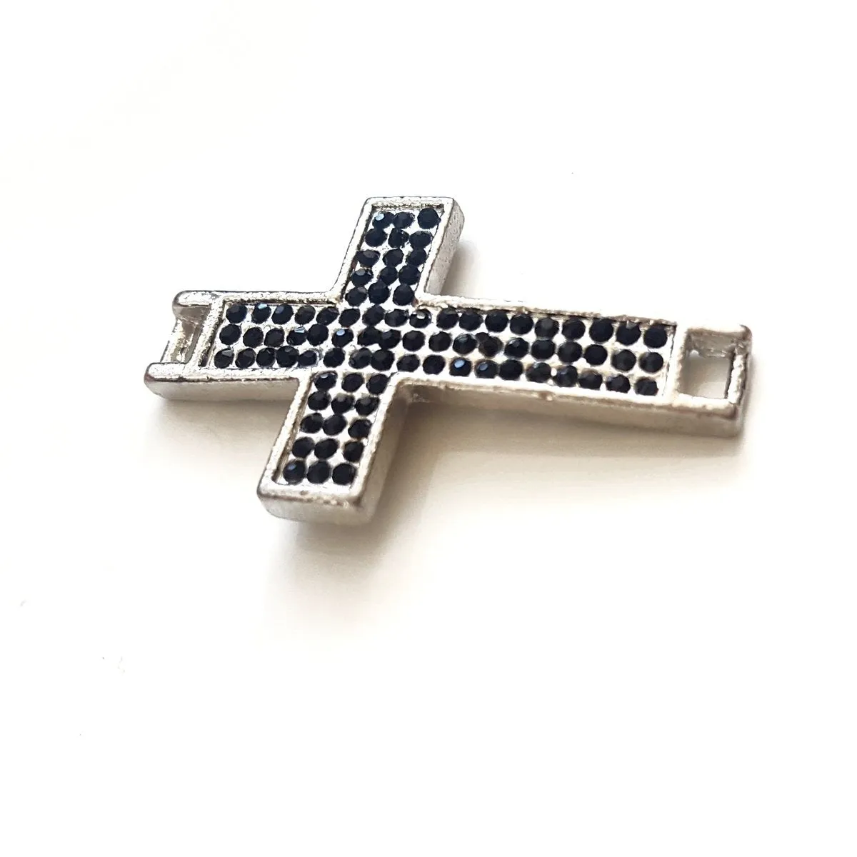 Base Metal Cross Connector in Silver with Black Diamante | BM-005 | Jewellery Supply