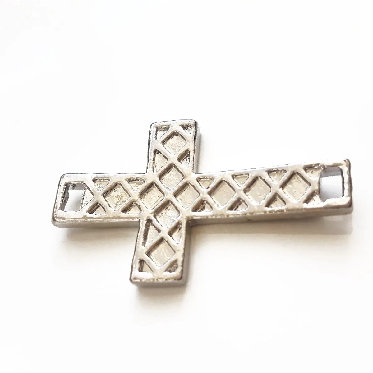 Base Metal Cross Connector in Silver with Black Diamante | BM-005 | Jewellery Supply