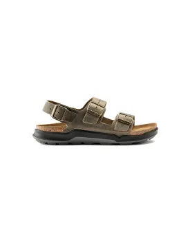 Birkenstock Milano Cross Town Oiled Leather Faded Khaki Sandals